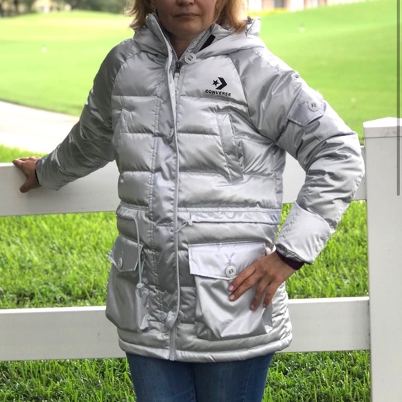 💖MEGA SALE💖 Iridescent Sideline Down Jacket Silver S XS 10006987-A01 - Picture 2 of 8